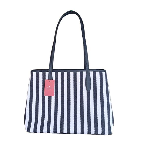 NEW KATE SPADE Street Tote Bag Blazer Blue White Stripe Small Side Snap $299 - Picture 3 of 11